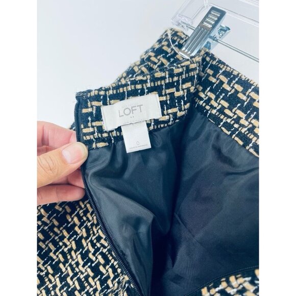 Loft Women’s Tweed Boucle Skirt Size 0 Straight Knit Pencil Black Tan Brown - Picture 7 of 7